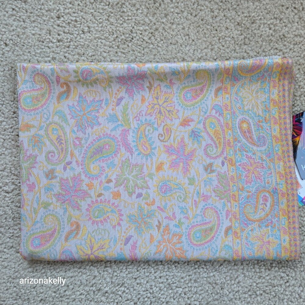 NWT Silk Modal Scarf Stole Wrap Pastel Paisley Leaves - Picture 16 of 16
